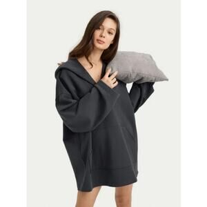 Nap Loungewear Oversized Baggy Tunic Hoodie Sweatshirt Large Black 100% Cotton